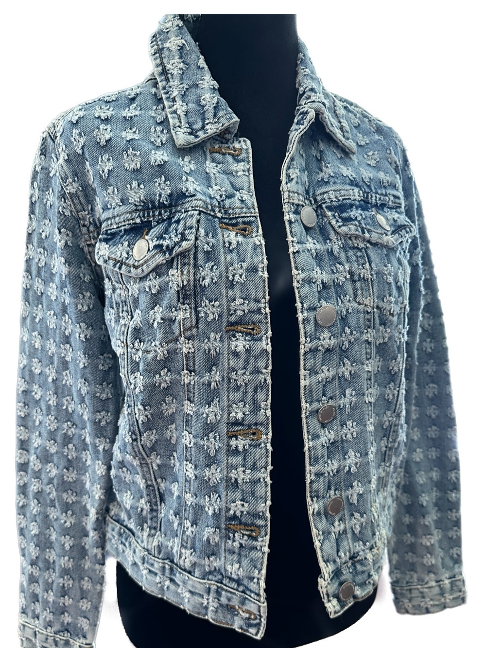 Textured Light Blue Denim Jacket - Women's Jean Jacket